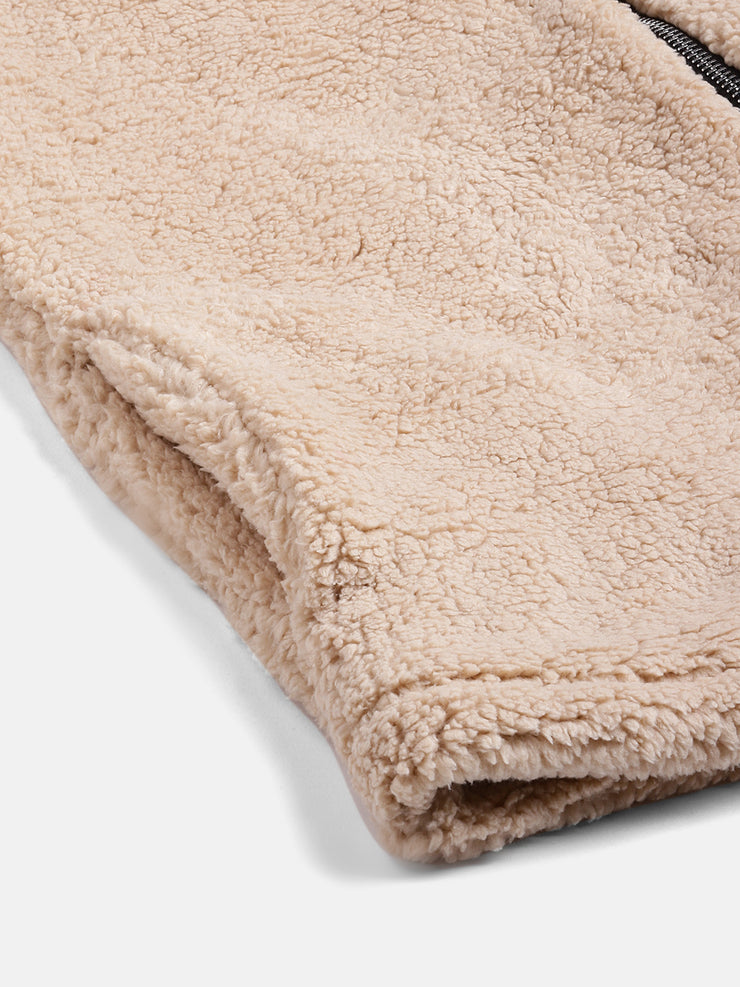 Woman Beige Faux-Fur Sweatshirt, Full Zipper