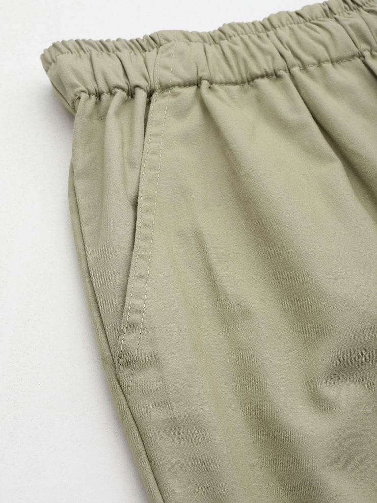 Green Loose Fit High-Rise Pure Cotton Parachute Cargo Trouser