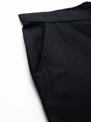 Black Pure Cotton Peg Trousers