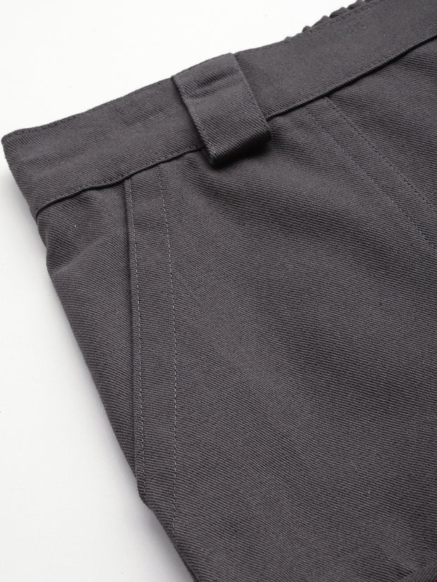 Charcoal High-Rise Pure Cotton Cargo Shorts