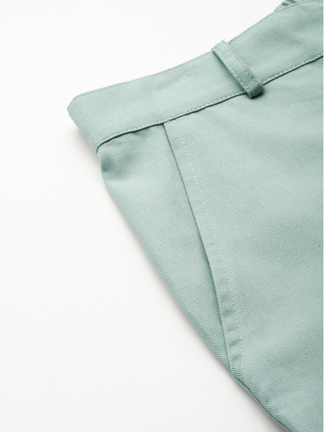 Sea Green Flat-Front High-Rise Pure Cotton Cargos