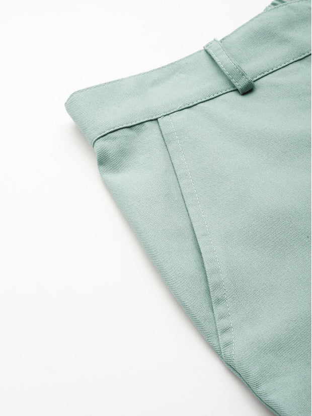 Sea Green Flat-Front High-Rise Pure Cotton Cargos