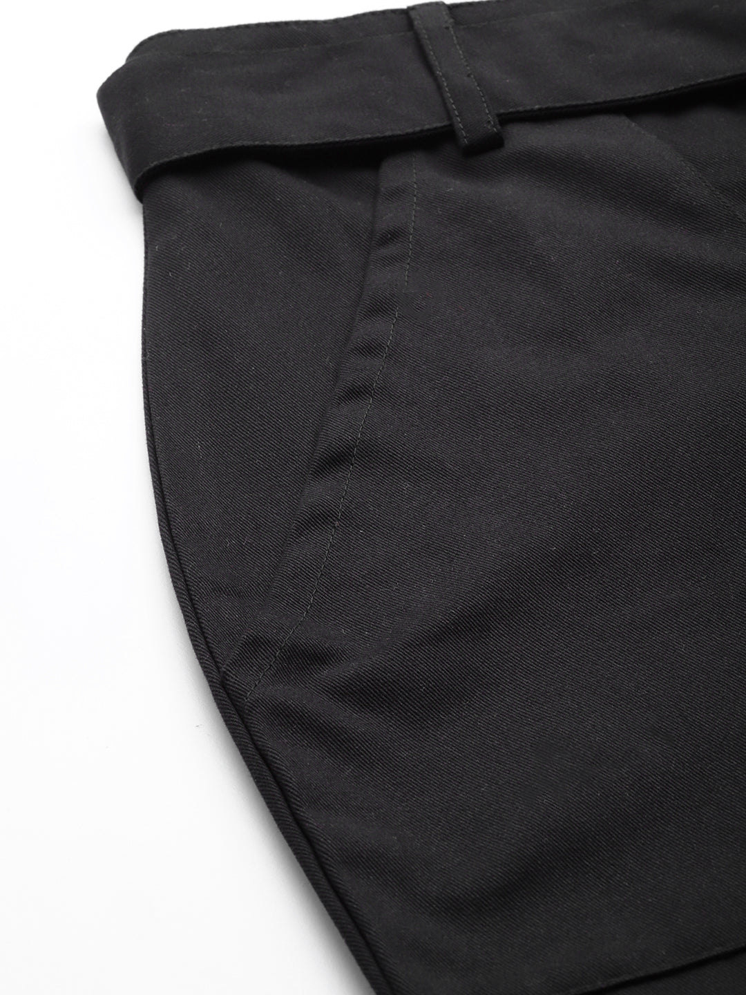 Women Black High-Rise Cargo Joggers with Belt