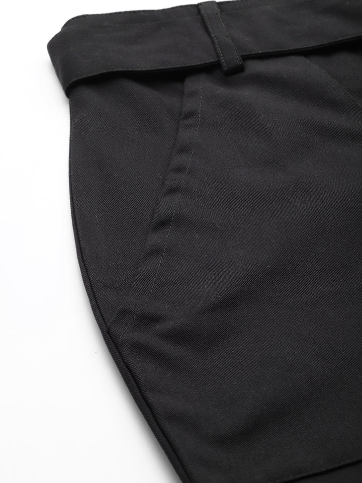 Women Black High-Rise Cargo Joggers with Belt