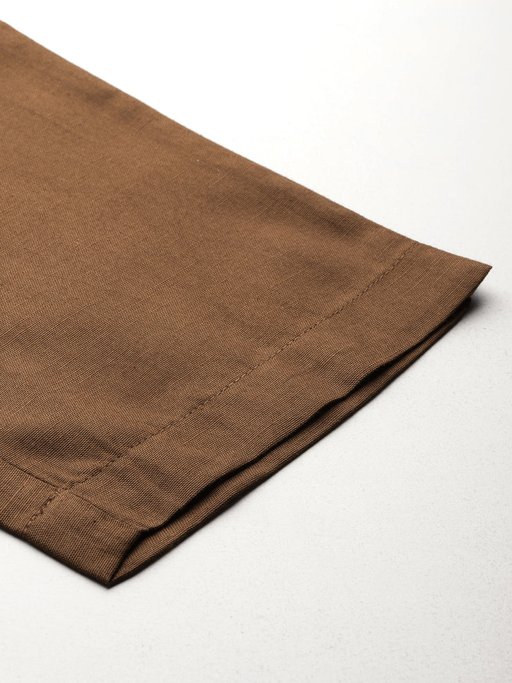 Brown Pure Cotton Peg Trousers