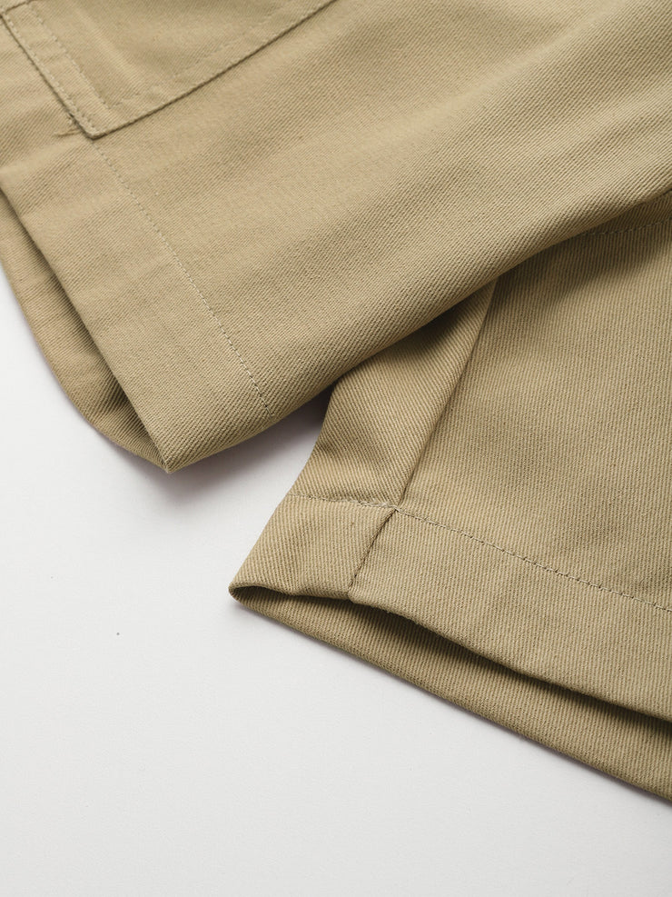 Beige High-Rise Pure Cotton Cargo Shorts