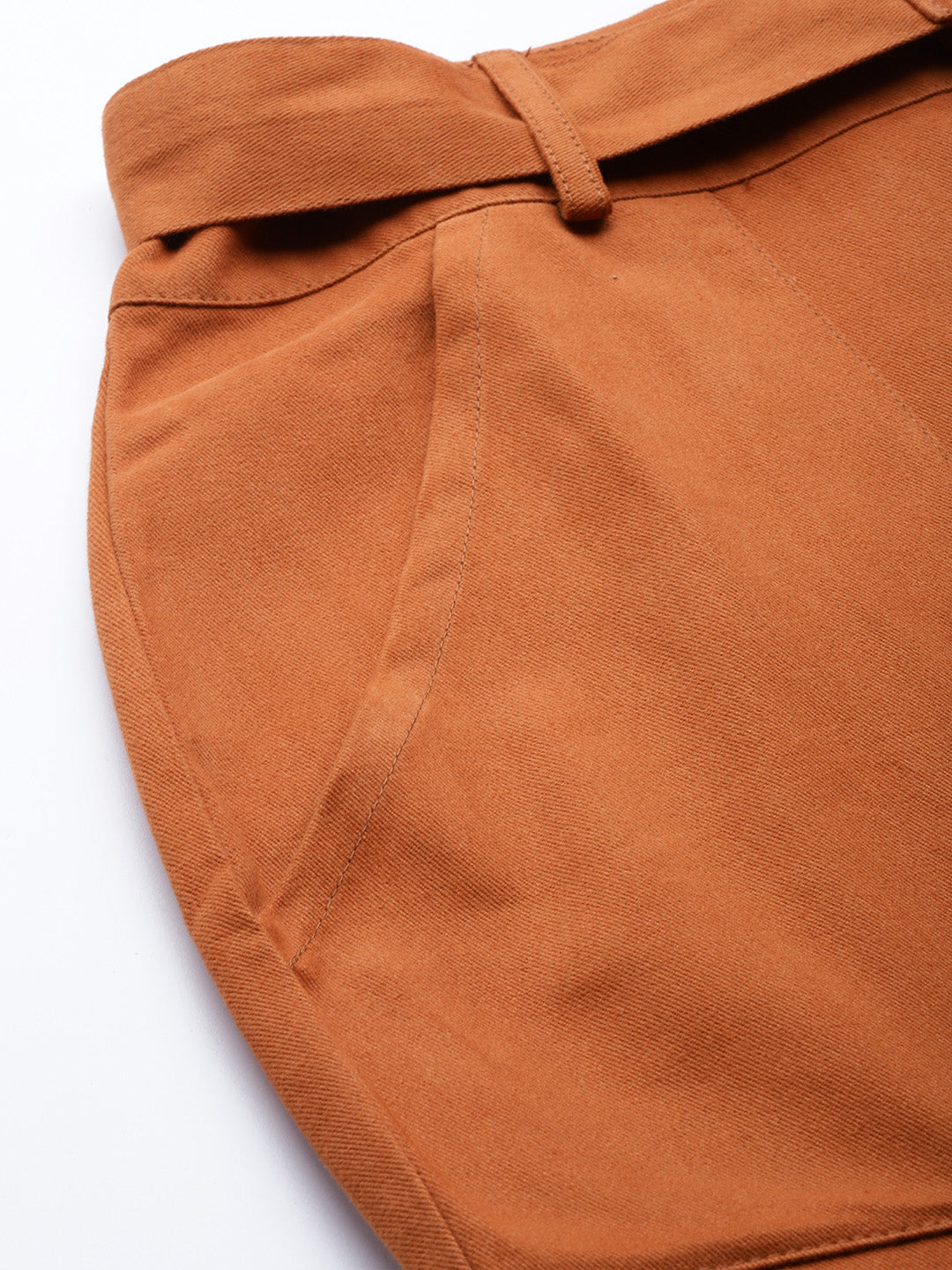 Women Rust Orange Cotton Cropped Cargo Joggers with Belt