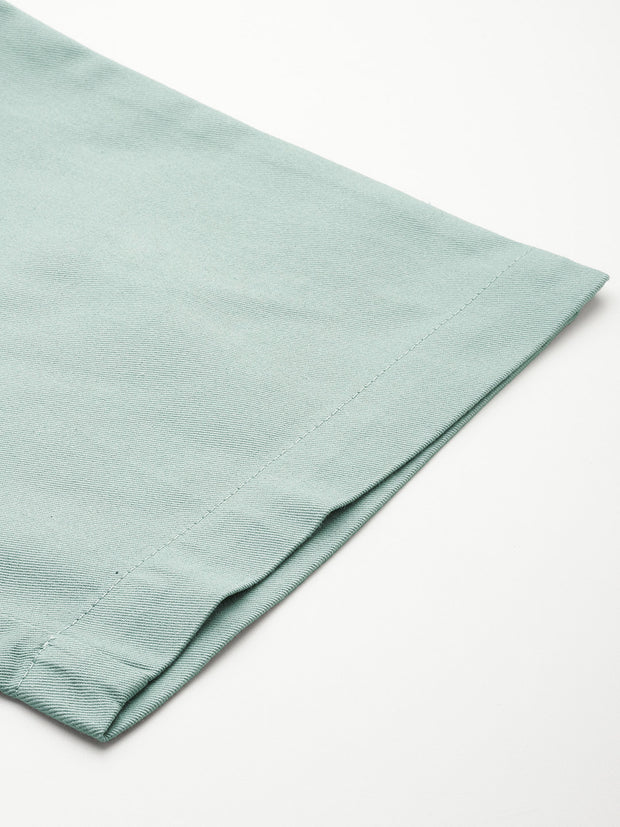 Sea Green Flat-Front High-Rise Pure Cotton Cargos