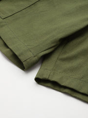 Olive Green High-Rise Pure Cotton Cargo Shorts