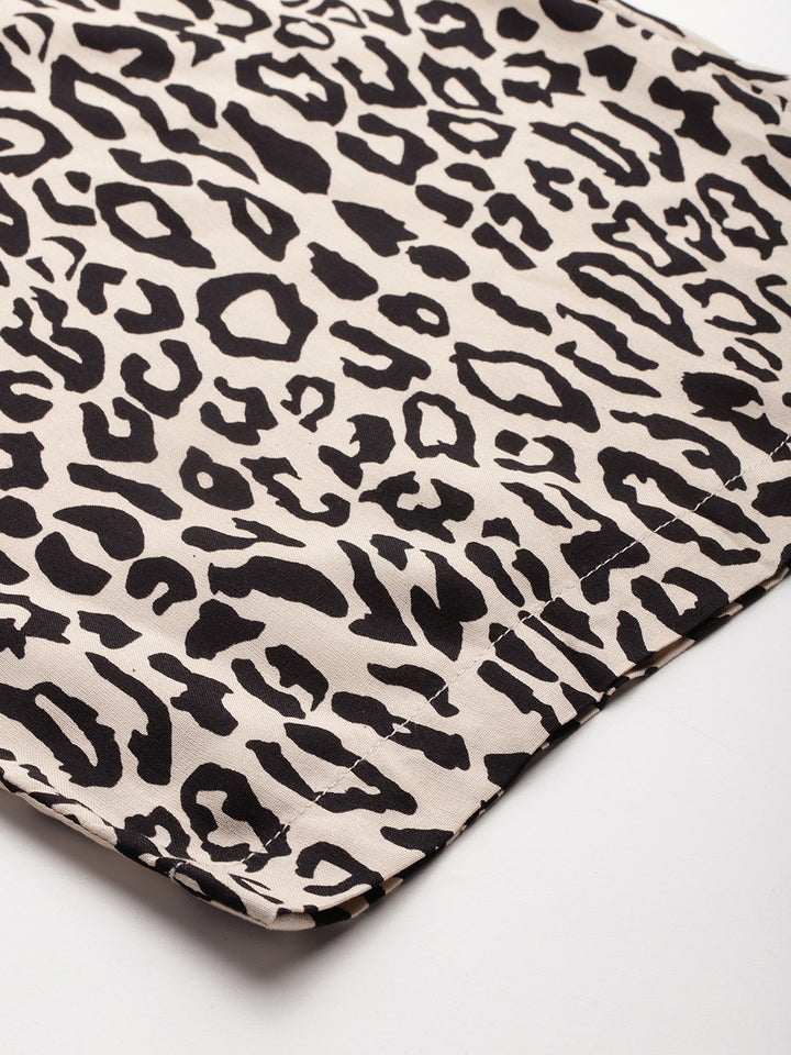 Women Animal Printed Wide Leg High-Rise Trousers