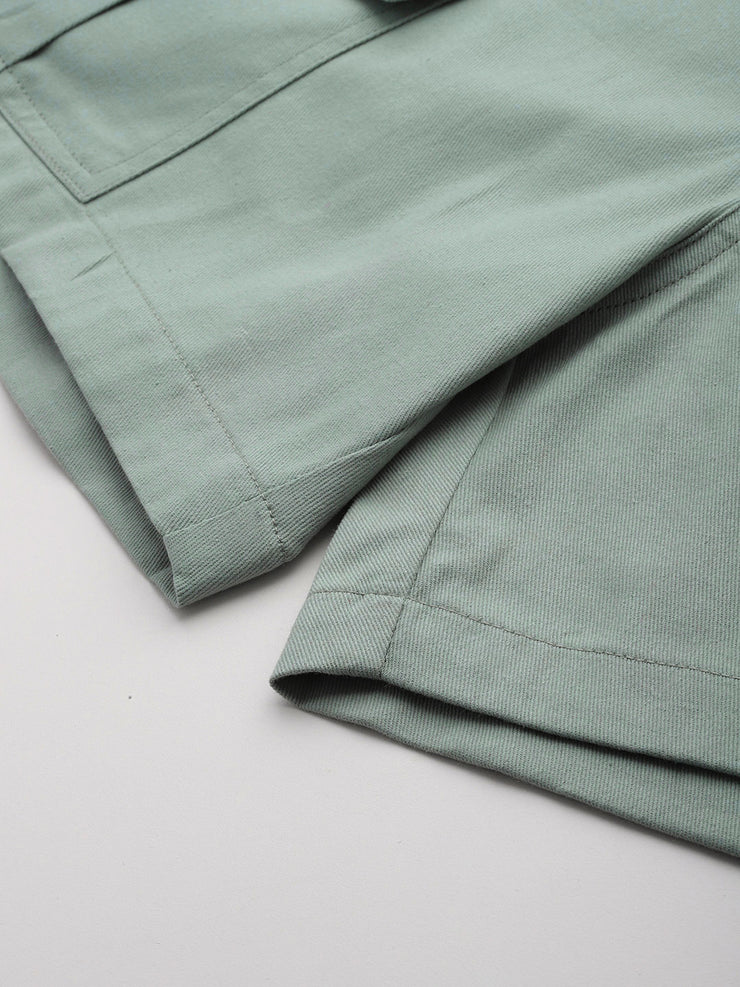 Sea Green High-Rise Pure Cotton Cargo Shorts