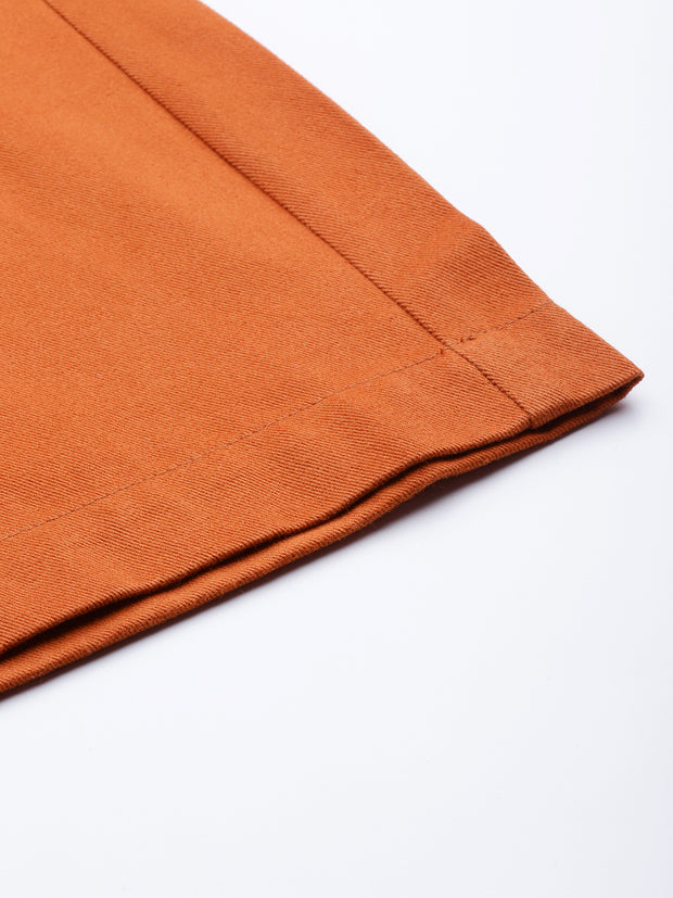 Women Rust Orange Cotton Cropped Parallel Trousers