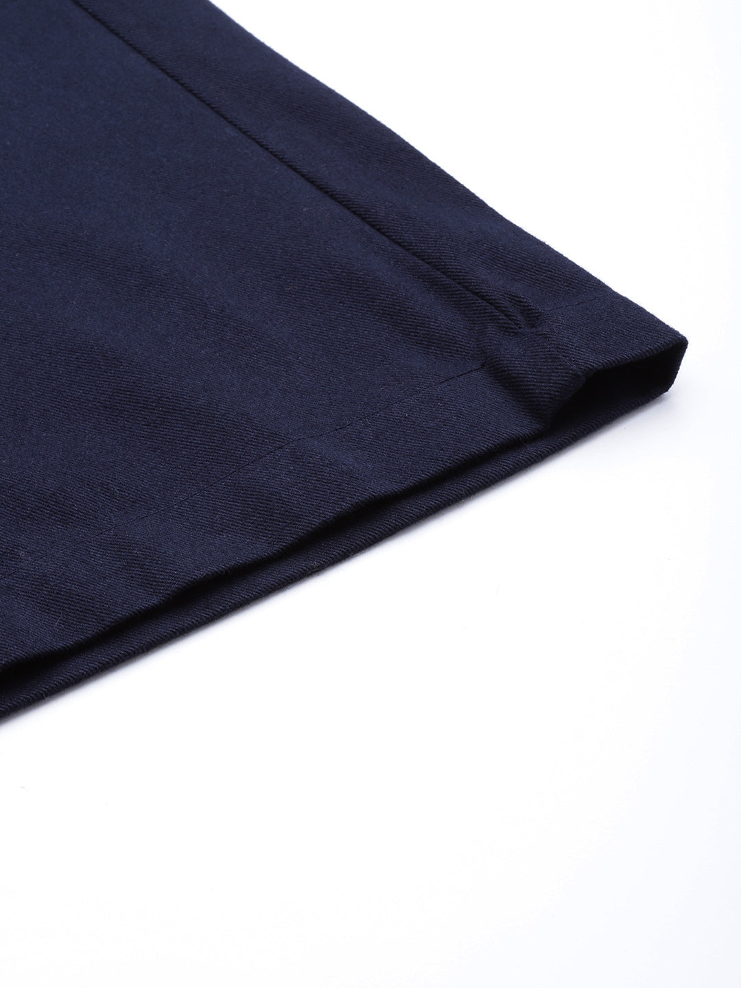 Women Blue Cotton Cropped Parallel Trousers