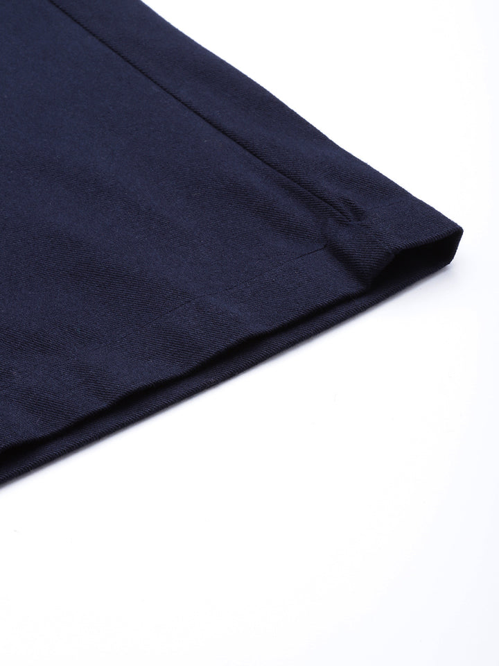 Women Blue Cotton Cropped Parallel Trousers
