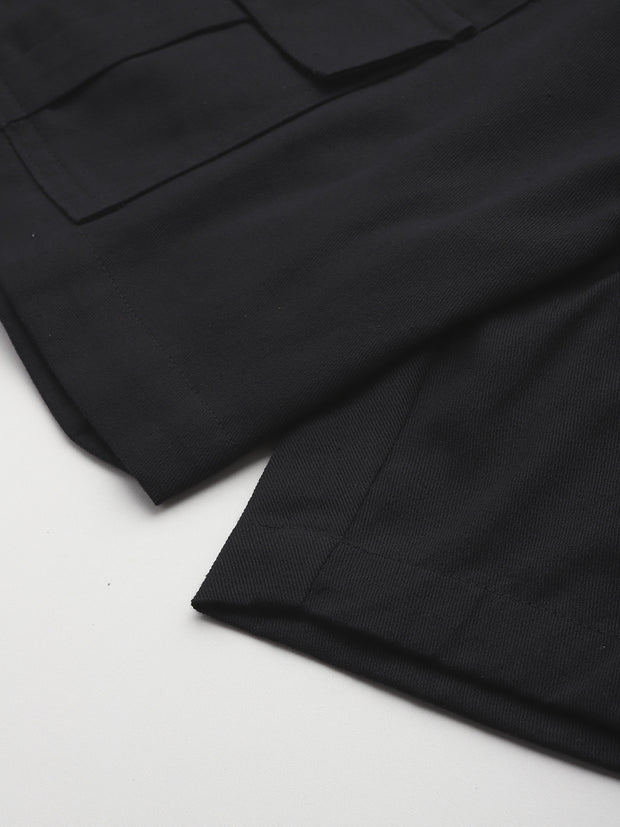 Black High-Rise Pure Cotton Cargo Shorts