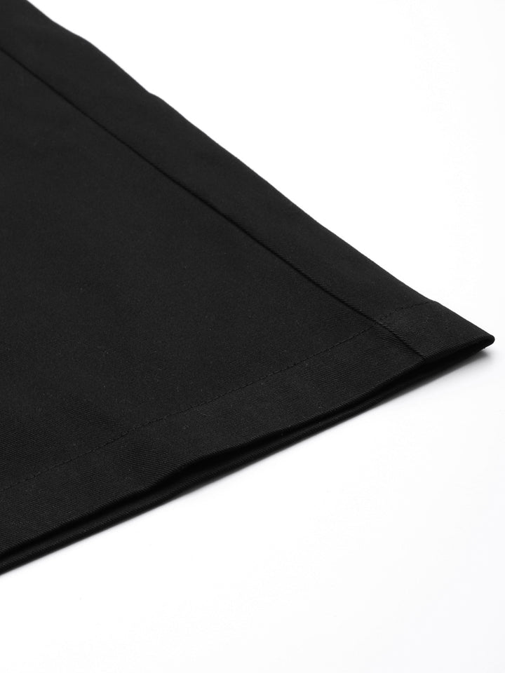 Women Black Cotton Cropped Parallel Trousers