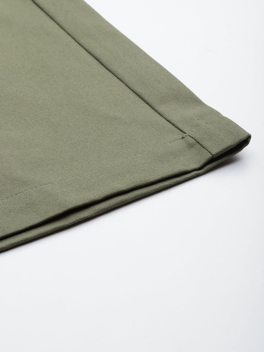 Women Olive Green Cotton Cropped Parallel Trousers