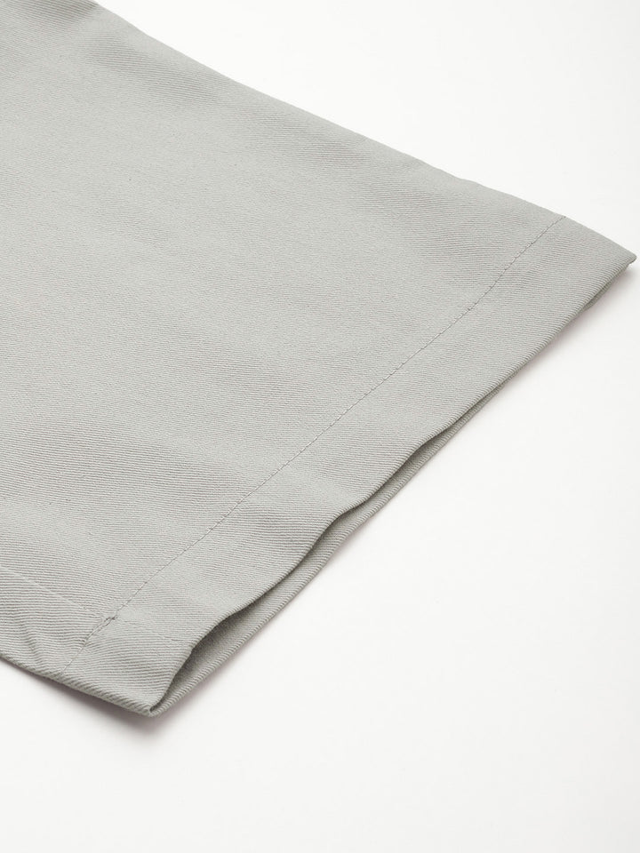 Grey Flat-Front High-Rise Pure Cotton Cargos