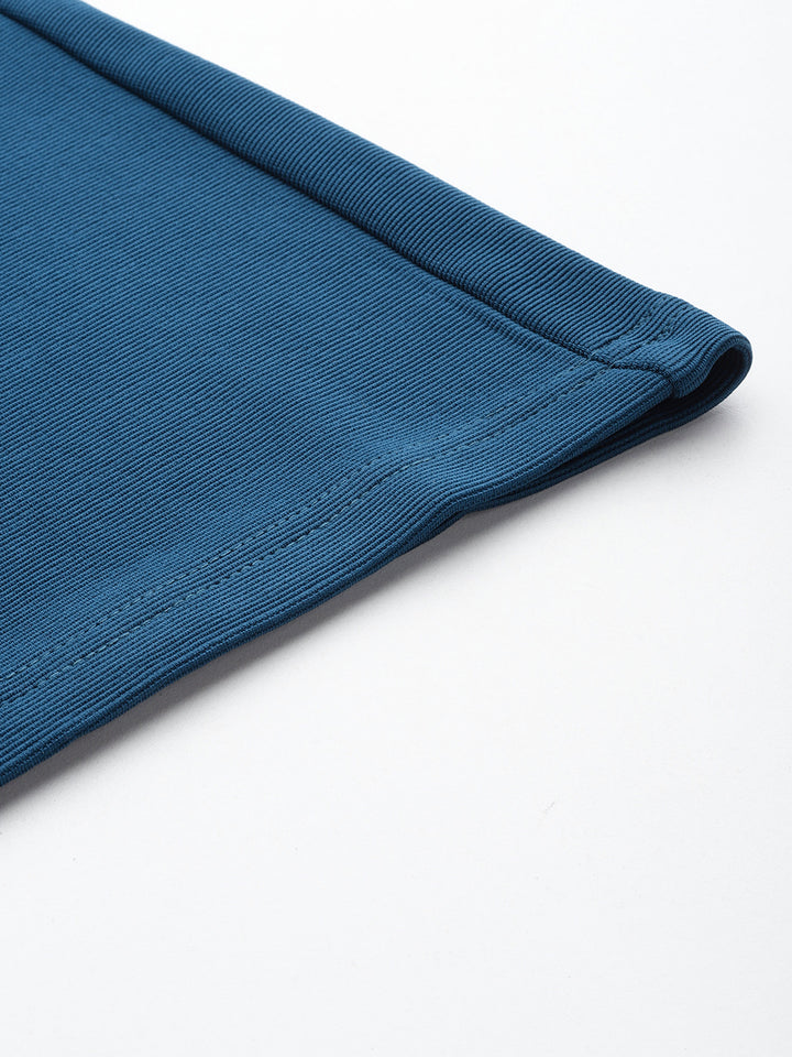 Teal Slim Fit High-Rise Bootcut Trousers
