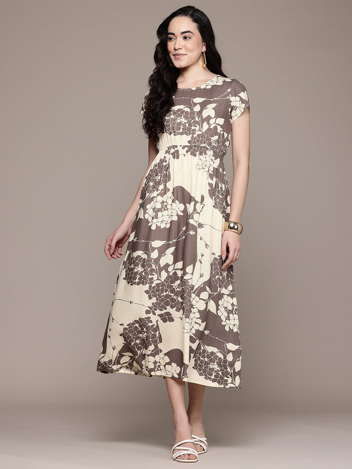 Popnetic Floral Print A-Line Midi Dress