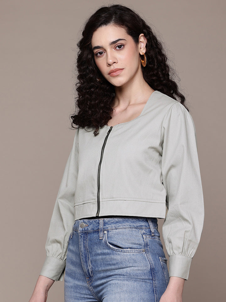 Popnetic Women Pure Cotton Crop Tailored Jacket
