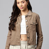 Popnetic Women Solid Pure Cotton Denim Jacket