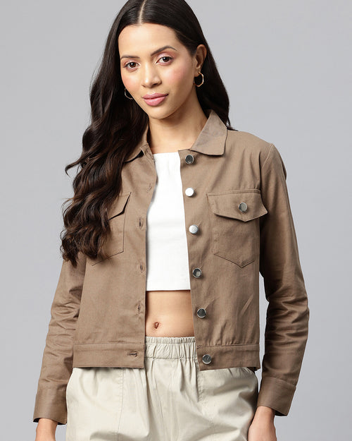 Popnetic Women Solid Pure Cotton Denim Jacket