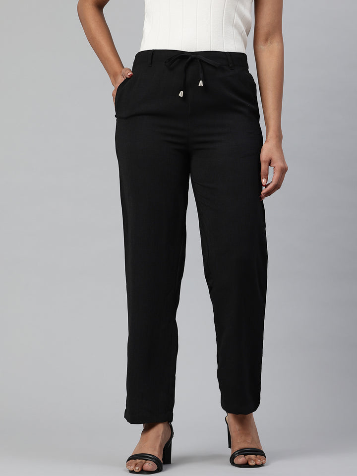 Popnetic Women Textured High-Rise Straight Fit Parallel Trousers