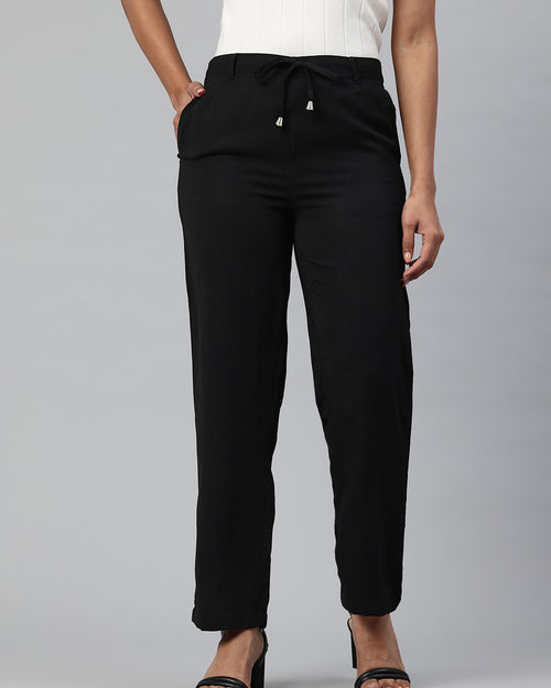 Popnetic Women Textured High-Rise Straight Fit Parallel Trousers