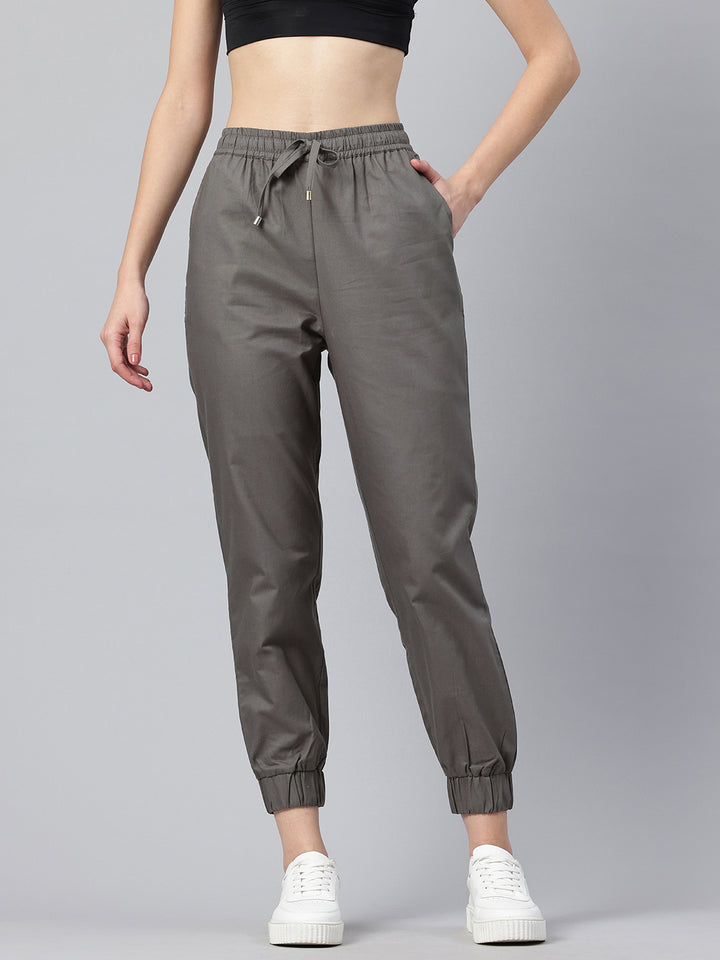 Popnetic Women Pure Cotton High-Rise Joggers Trousers