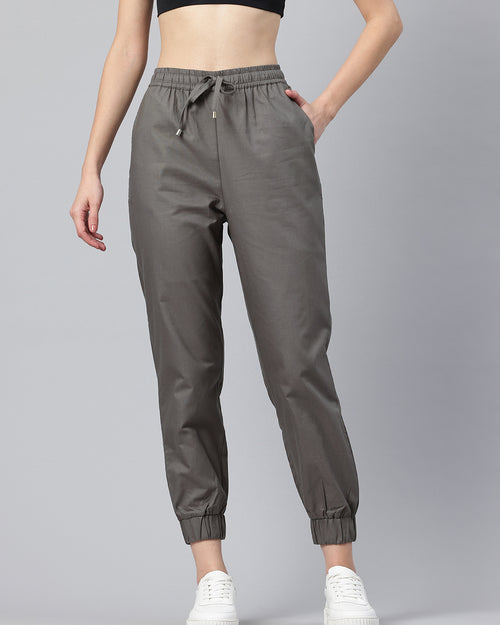 Popnetic Women Pure Cotton High-Rise Joggers Trousers