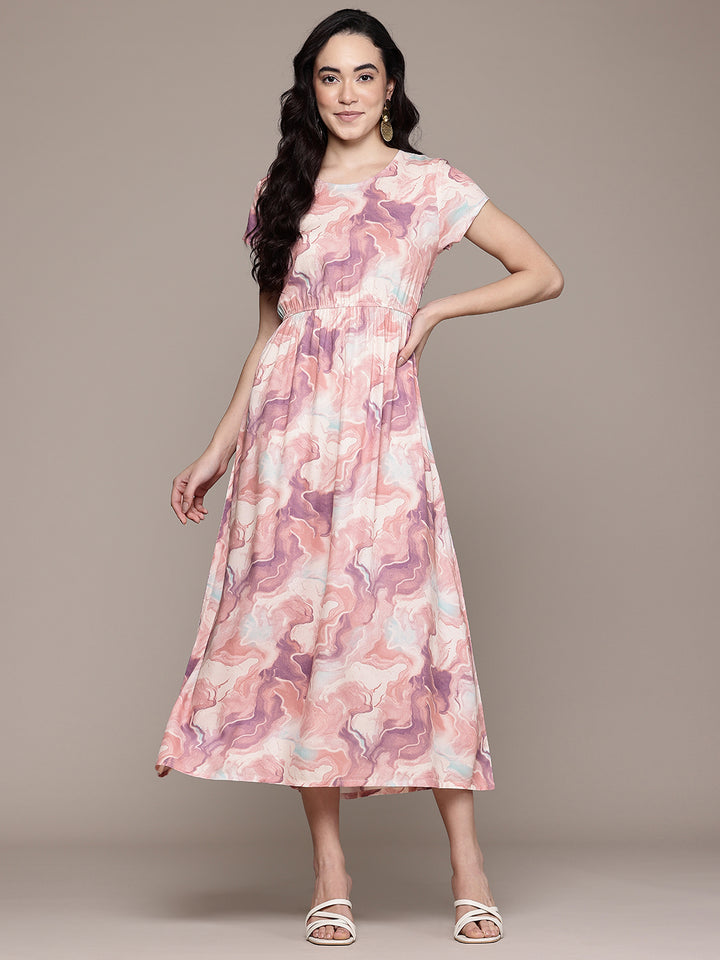 Popnetic Tie & Dye Print A-Line Midi Dress
