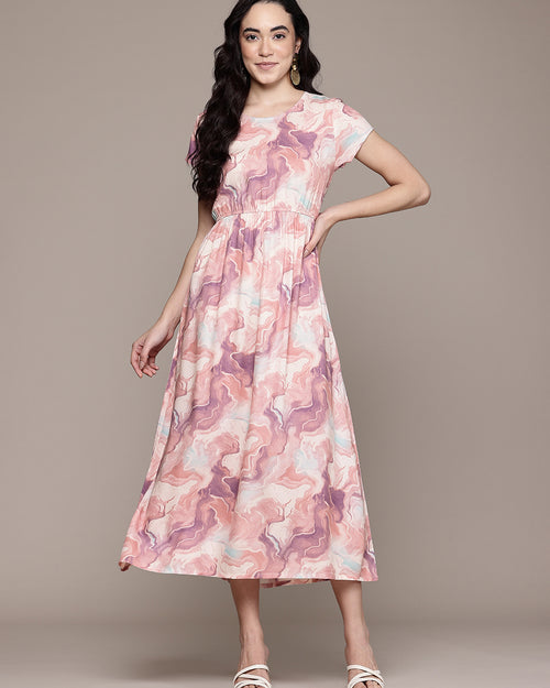 Popnetic Tie & Dye Print A-Line Midi Dress