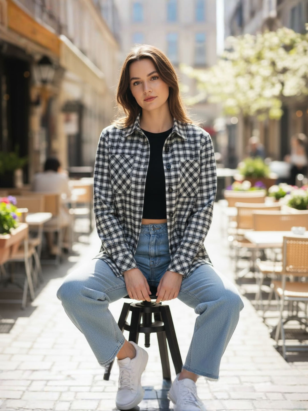Popnetic Women Gingham Checks Checked Casual Shirt
