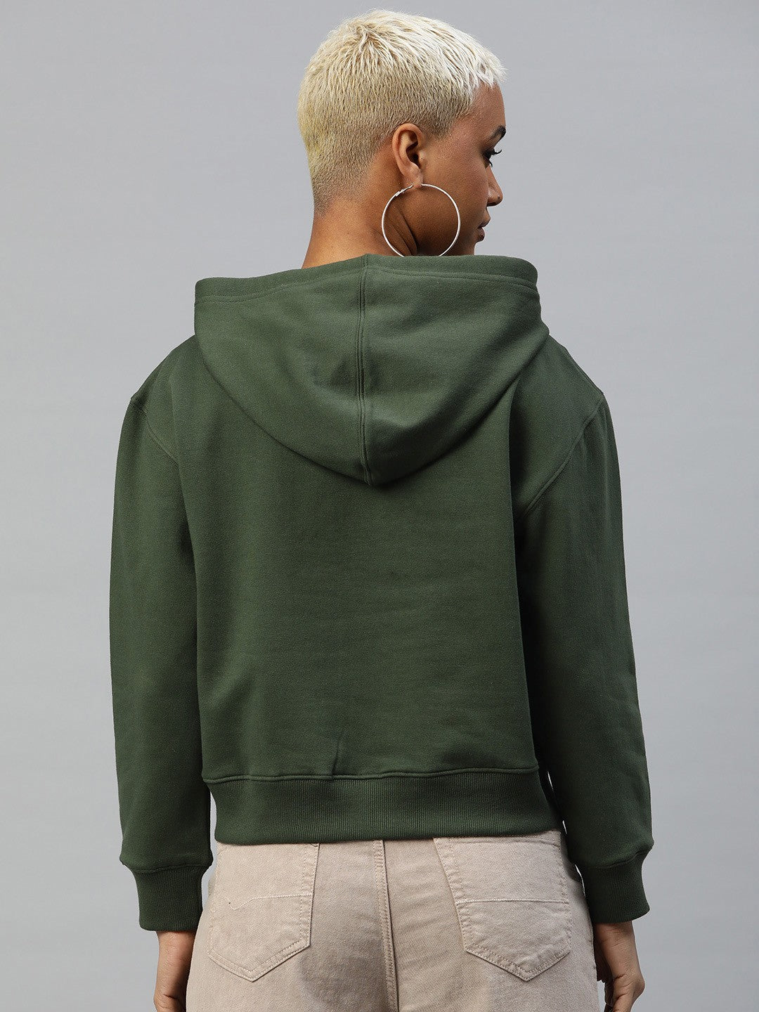Popnetic Women Solid Cut-Out Detail Hooded Sweatshirt