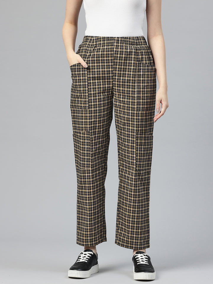 Popnetic Checked High-Rise Pleated Cargos