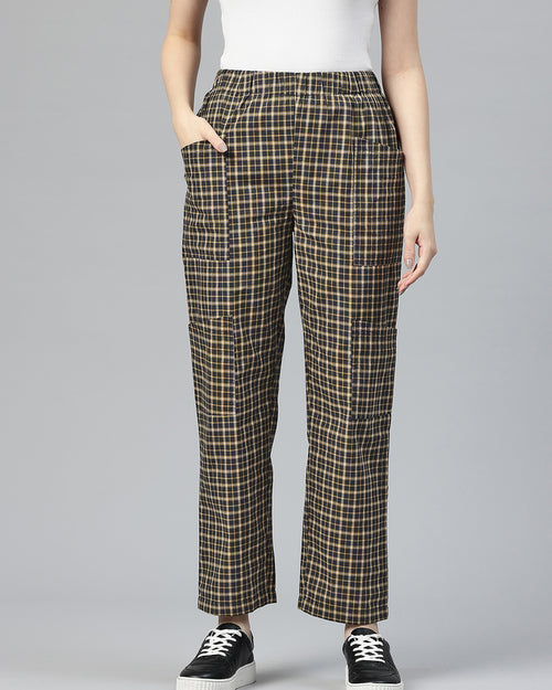 Popnetic Checked High-Rise Pleated Cargos