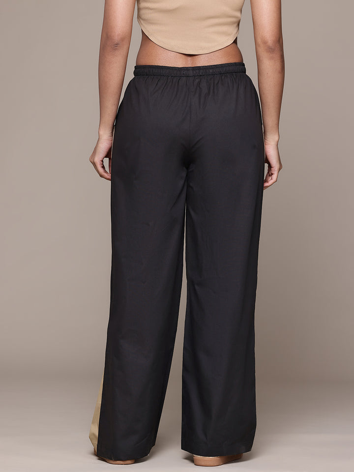 Popnetic Women Colourblocked High-Rise Pure Cotton Wide Leg Fit Parachute Trousers