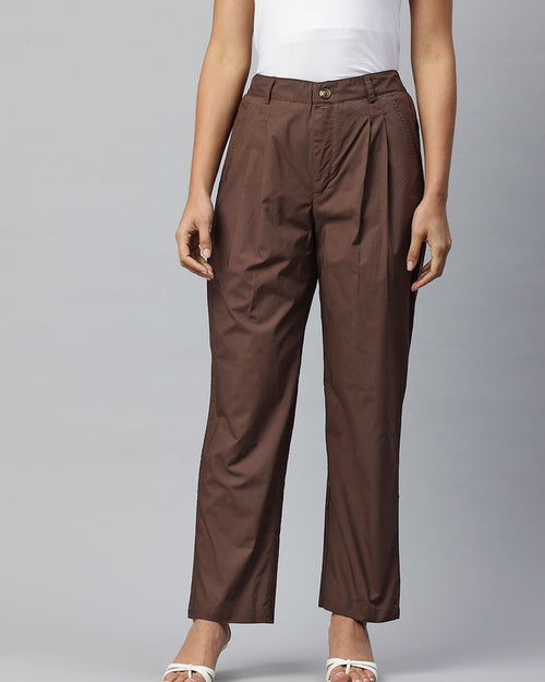 Popnetic Loose Fit High-Rise Pleated Pure Cotton Trousers