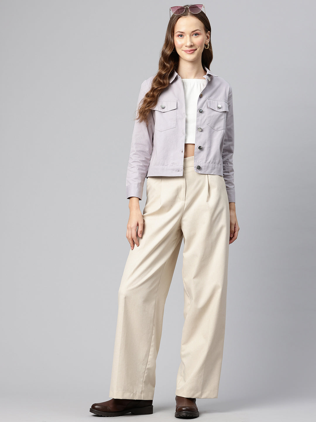 Popnetic Women Solid Pure Cotton Denim Jacket