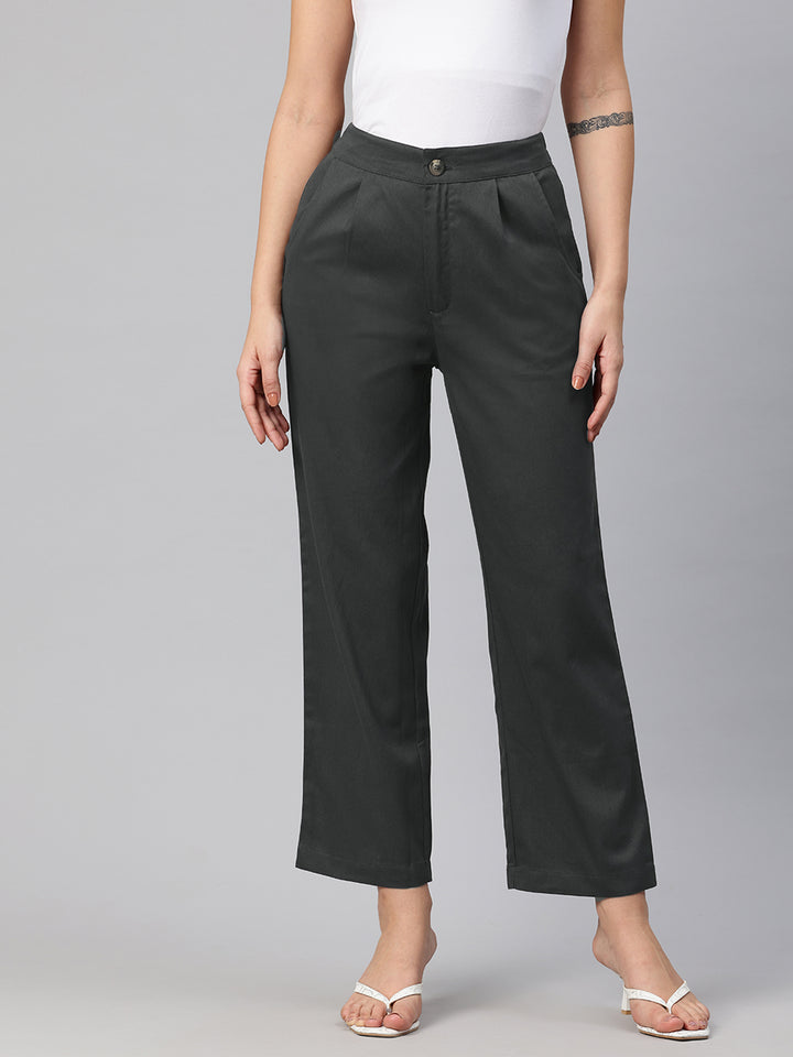 Popnetic High-Rise Pleated Pure Cotton Parallel Trousers