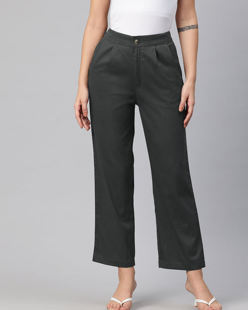 Popnetic High-Rise Pleated Pure Cotton Parallel Trousers
