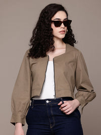 Popnetic Women Pure Cotton Crop Tailored Jacket
