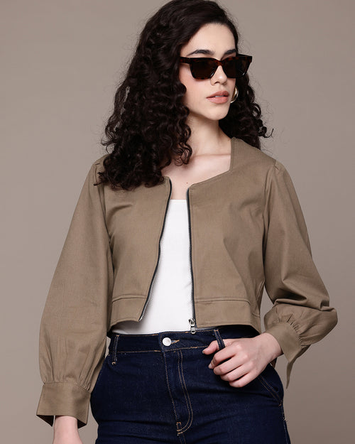 Popnetic Women Pure Cotton Crop Tailored Jacket