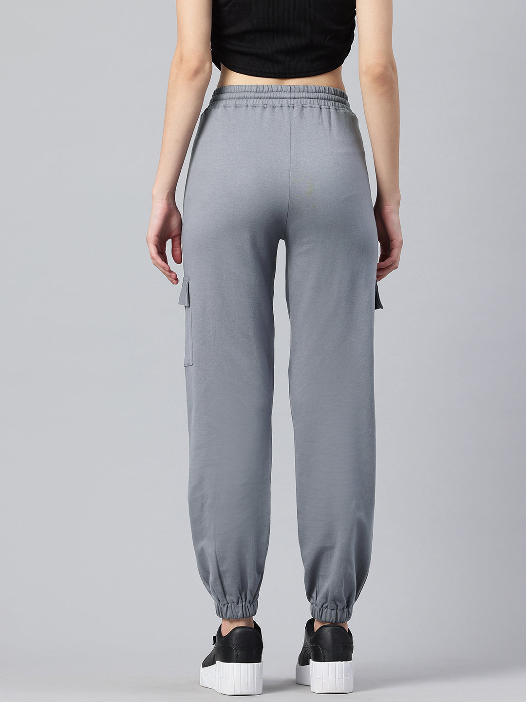 Popnetic Women Pure Cotton High-Rise Cargo Style Joggers Trousers