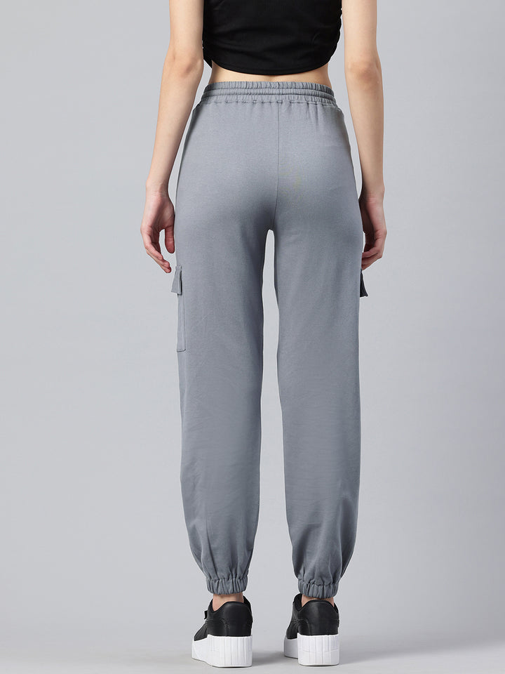 Popnetic Women Pure Cotton High-Rise Cargo Style Joggers Trousers