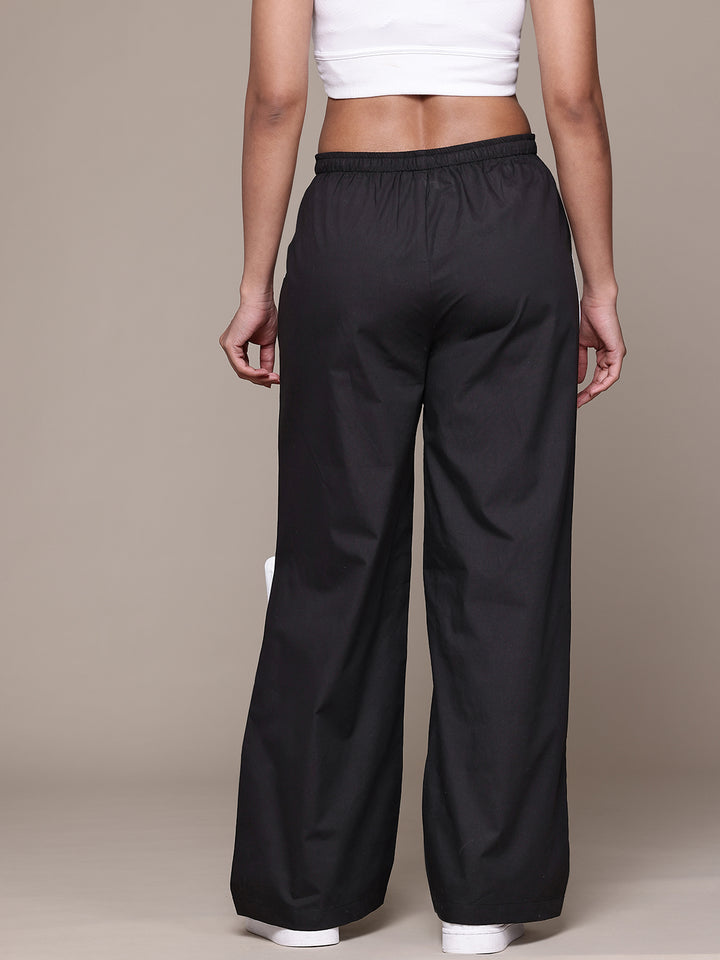 Popnetic Women Colourblocked High-Rise Pure Cotton Wide Leg Fit Parachute Trousers