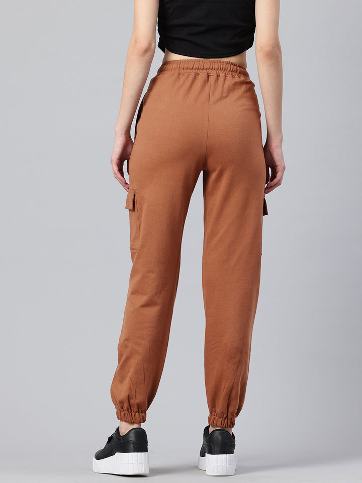 Popnetic Women Pure Cotton High-Rise Cargo Style Joggers Trousers