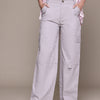 Popnetic Women High-Rise Pure Cotton Twill Weave Cargo-Style Wide Leg Trousers