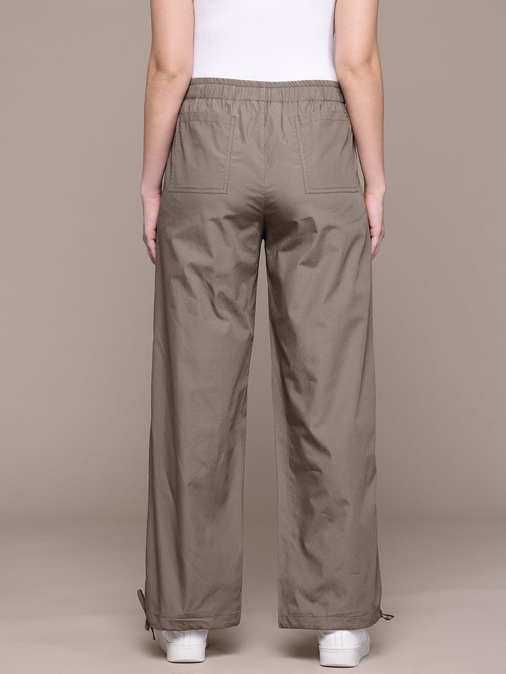 Popnetic Women Loose Fit High-Rise Parachute Cargo Trousers